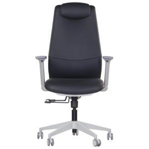SELLA GF swivel office chair upholstered in black eco-leather (PU), grey frame, seat depth adjustment, 3D armrests